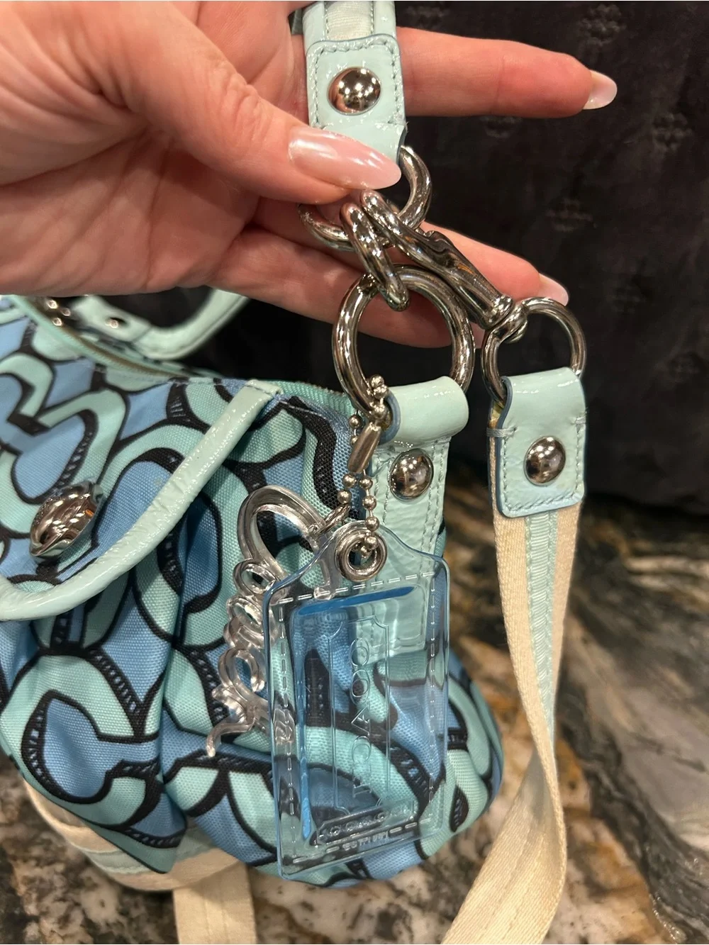 Coach Y2K Light-Blue and Black Poppy 3D Op Art Groovy Shoulder Bag